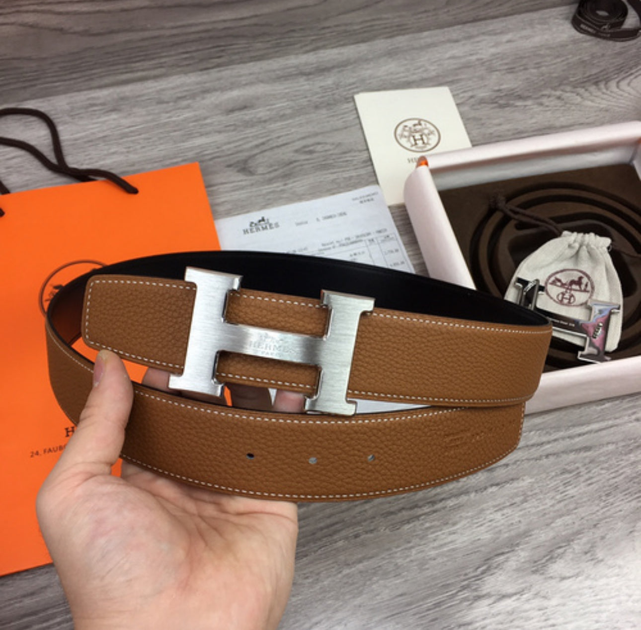 Hermés Belt Brown &amp; Silver 4