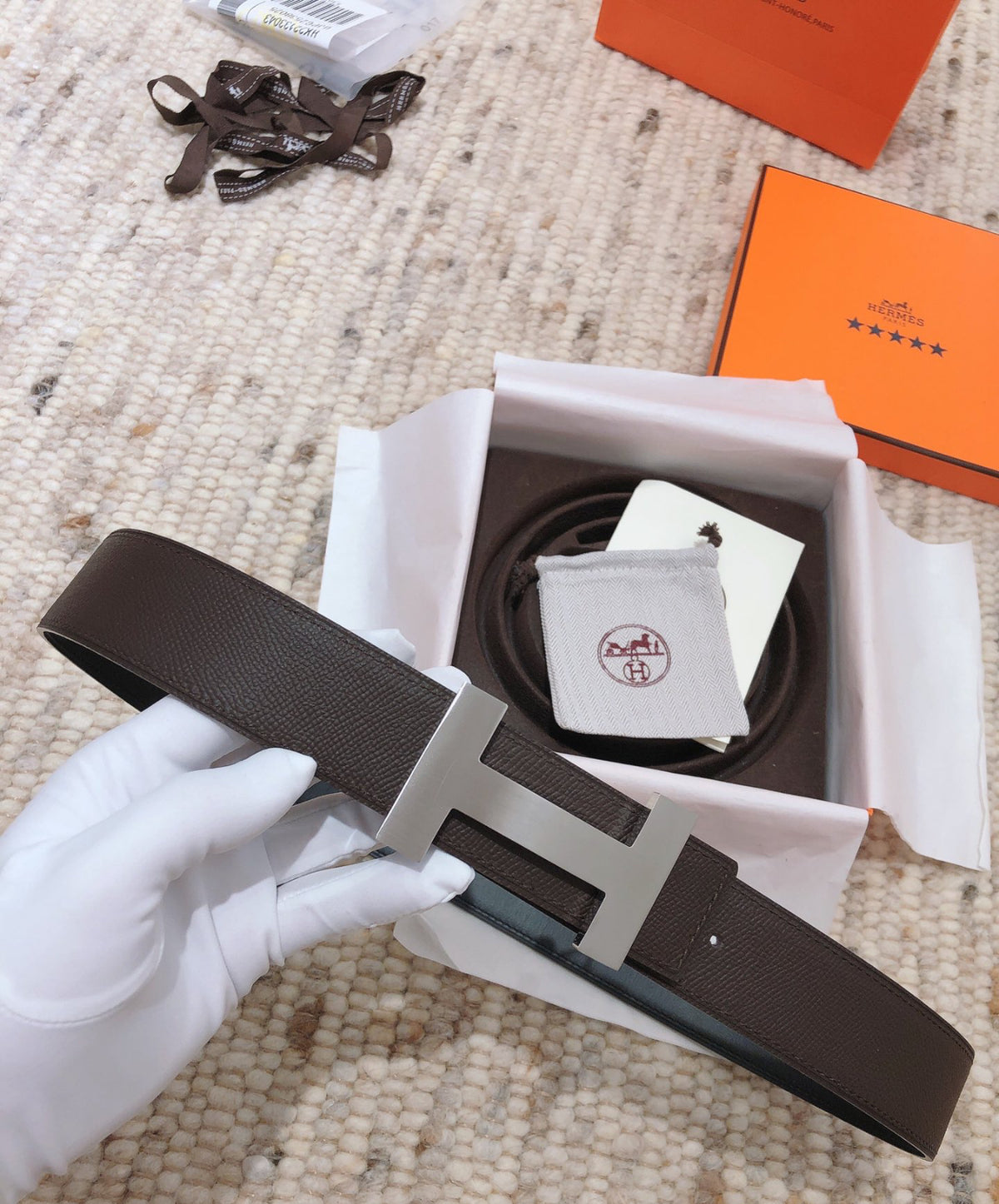 Hermés Belt Brown &amp; Silver 6