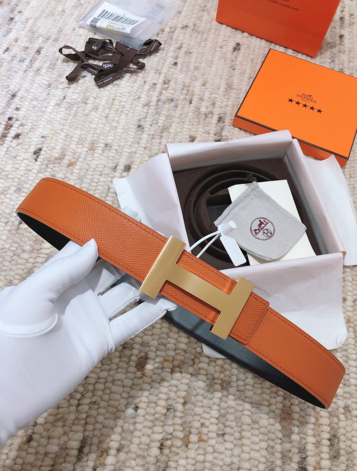 Ceinture Hermès Orange &amp; Or 9