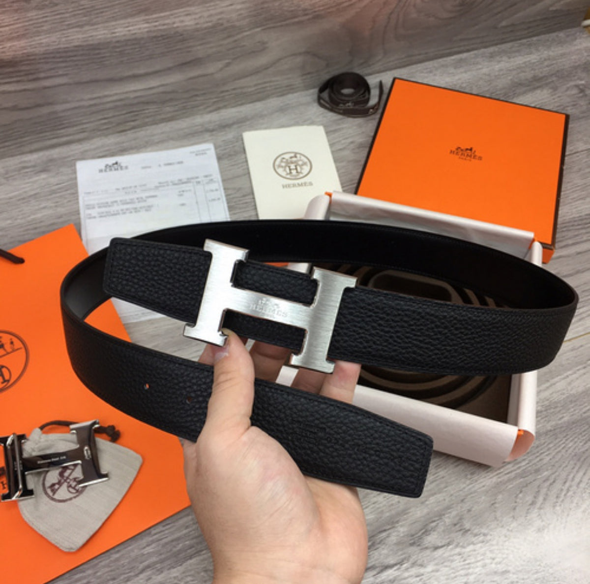 Hermés Belt Black &amp; Silver 11