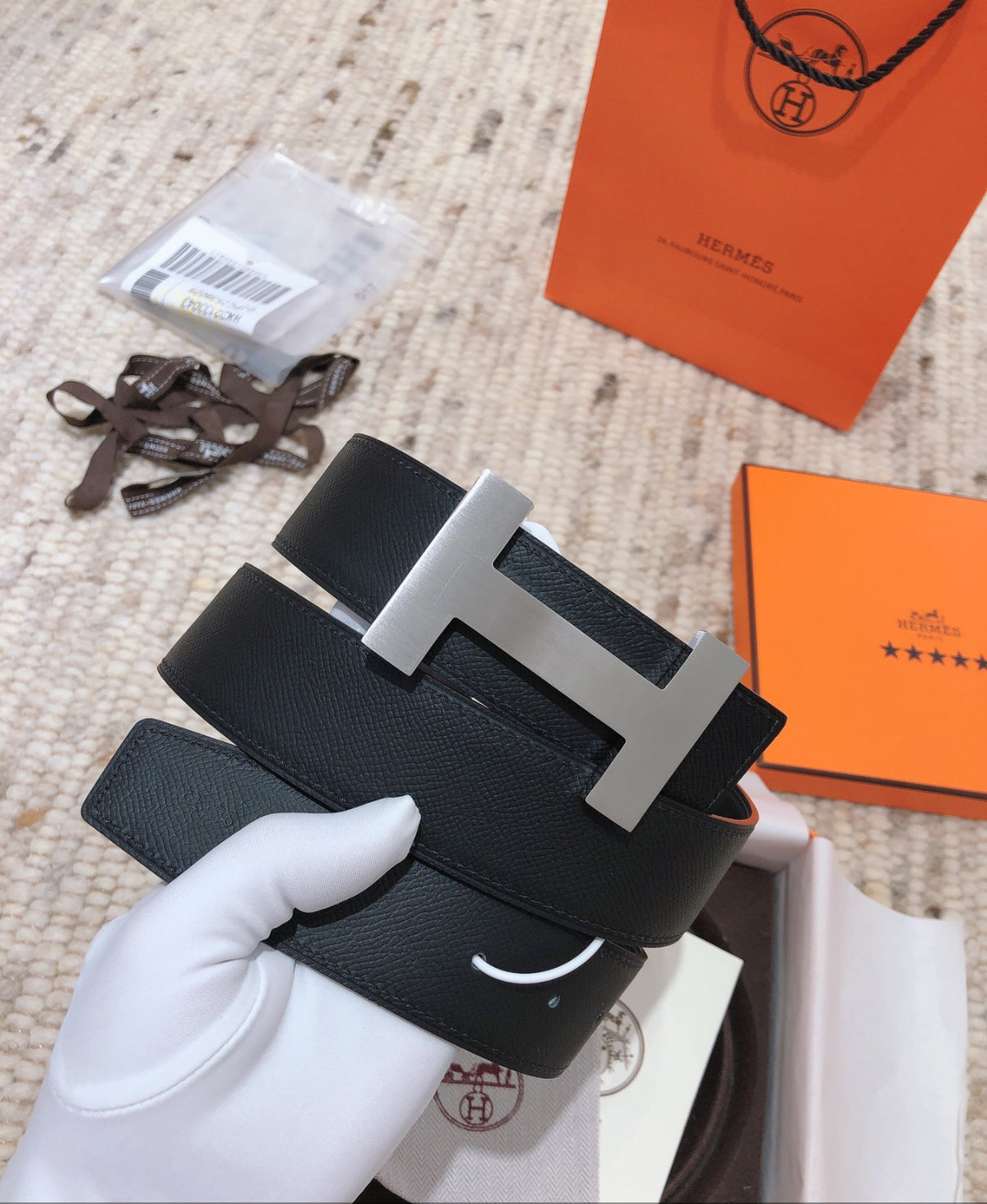 Hermés Belt Black &amp; Silver 12