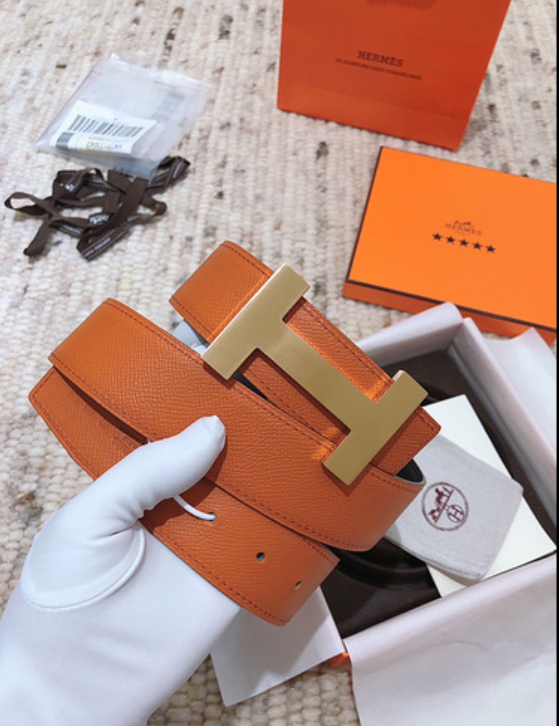 Ceinture Hermès Orange &amp; Or 9