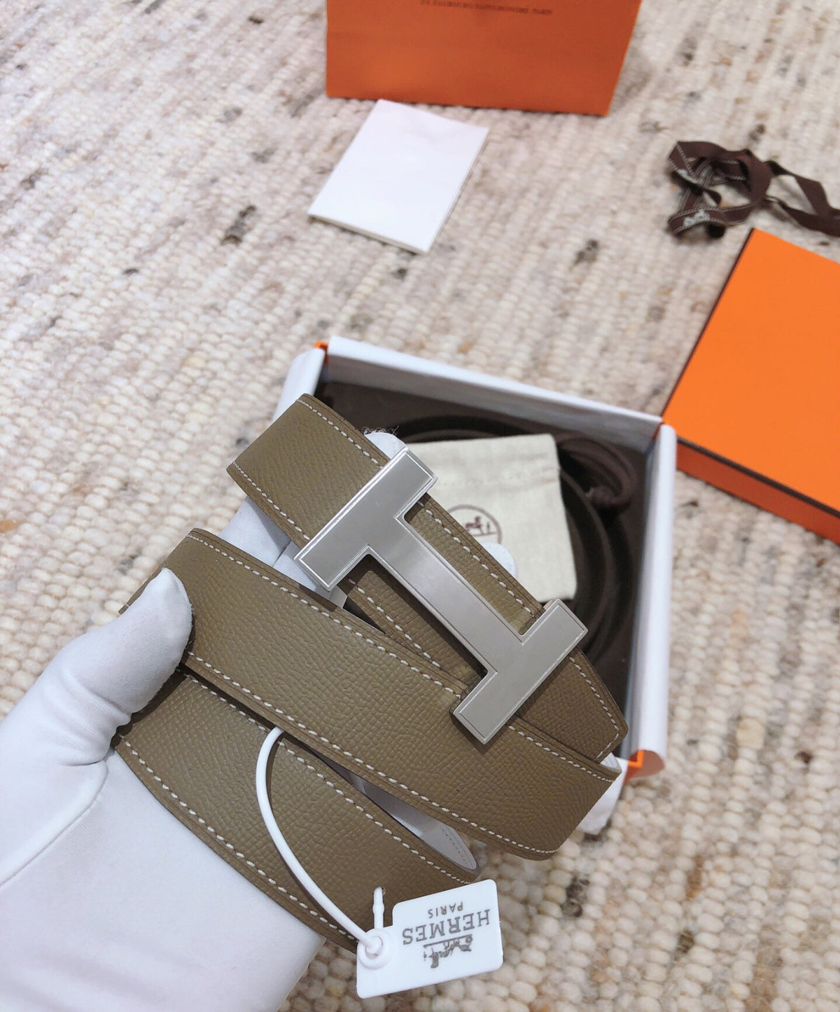 Ceinture Hermès Beige &amp; Argent 1